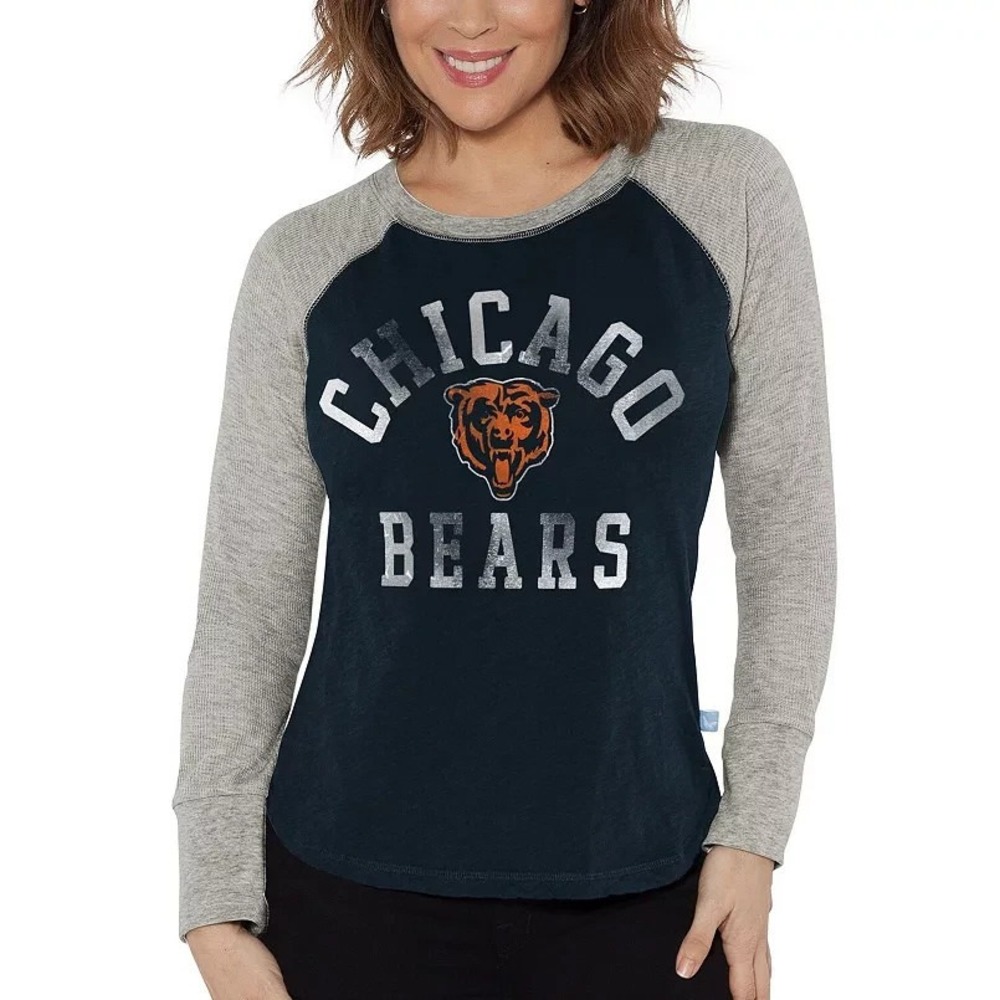 G-III 4Her Chicago Bears Women's Raglan Waffle-Knit T-Shirt Navy/Gray XL NWOT